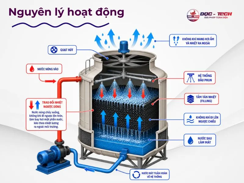 Nguyên lý làm mát của tháp tản nhiệt