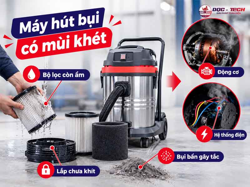 nguyên nhân máy hút bụi có mùi khét sau khi vệ sinh bộ lọc