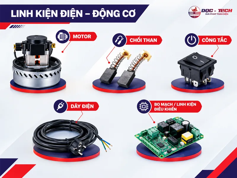 nhóm linh kiện vận hành máy hút bụi công nghiệp
