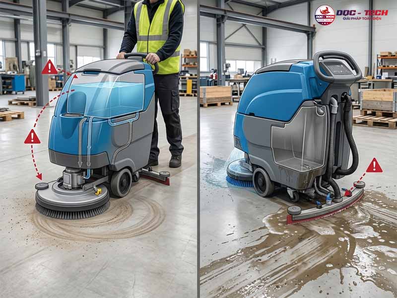 Máy chà sàn không hút nước và không ra nước có sự khác nhau rõ rệt