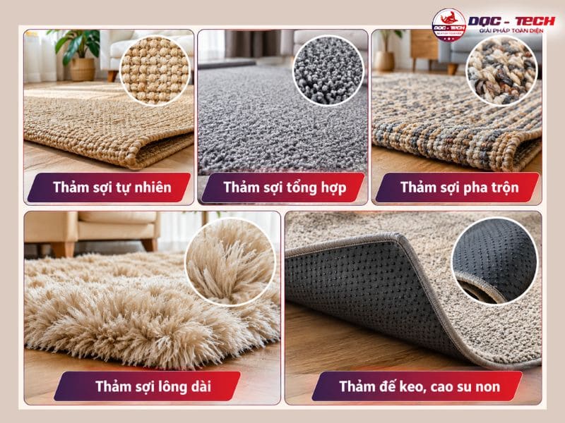 Các loại chất liệu thảm ứng dụng máy giặt thảm phun hút hiện nay