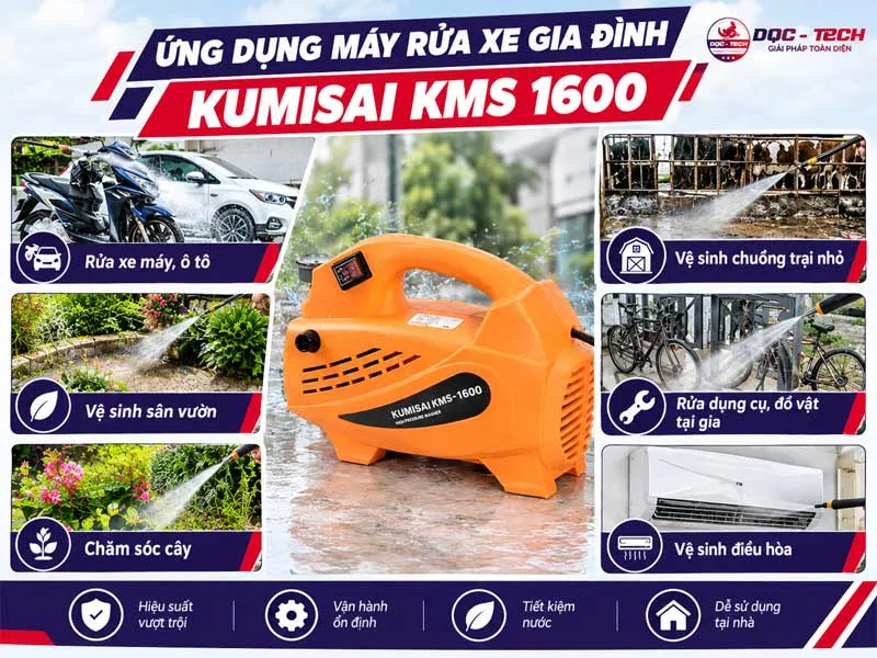 Ứng dụng máy rửa xe gia đình Kumisai KMS 1600