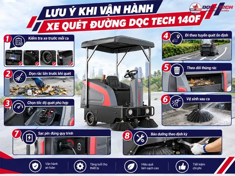 Lưu ý khi dùng xe quét rác DQC Tech 140F Lưu ý khi dùng xe quét rác DQC Tech 140F