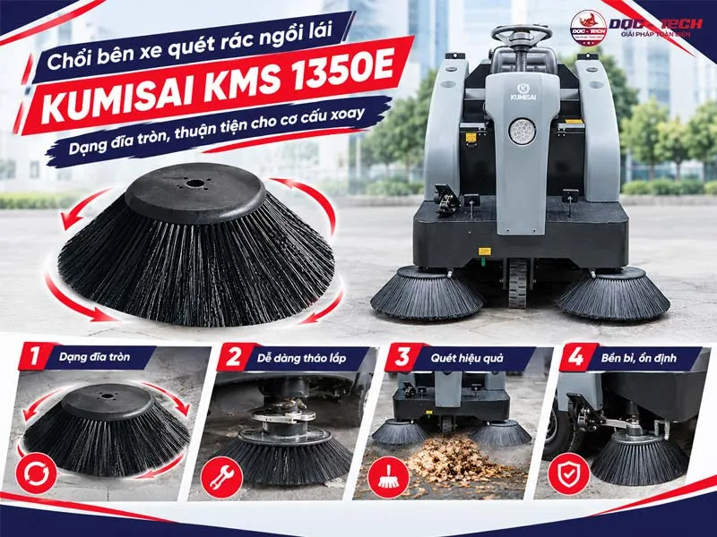 chổi bên xe quét rác ngồi lái Kumisai KMS 1350E 