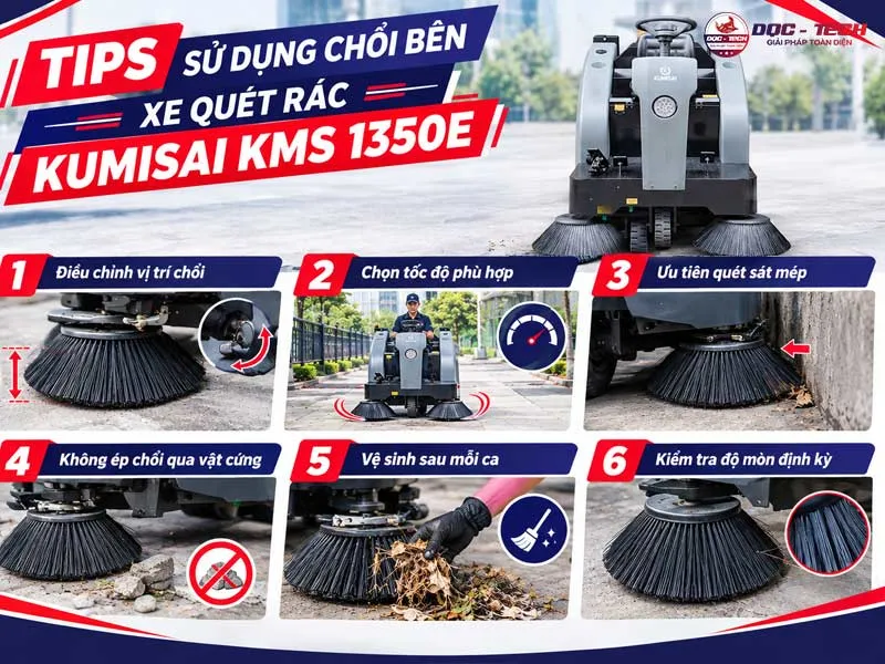 Vận hành chổi bên xe quét rác ngồi lái Kumisai KMS 1350E 