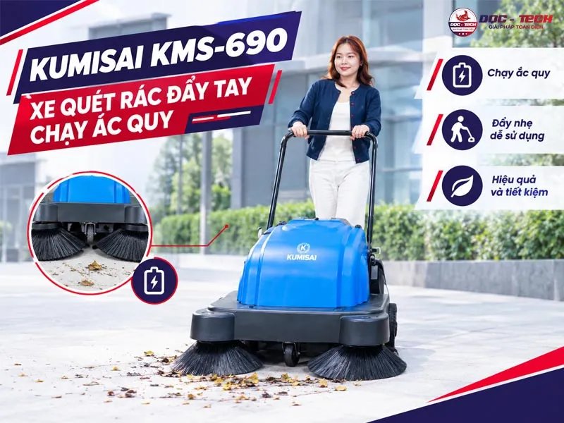 xe quét rác đẩy tay chạy ắc quy Kumisai KMS-690 xe quét rác đẩy tay chạy ắc quy Kumisai KMS-690