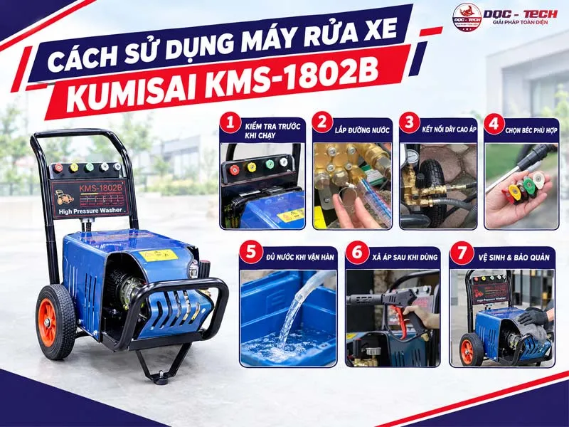 Dùng máy rửa xe cao áp Kumisai KMS-1802B