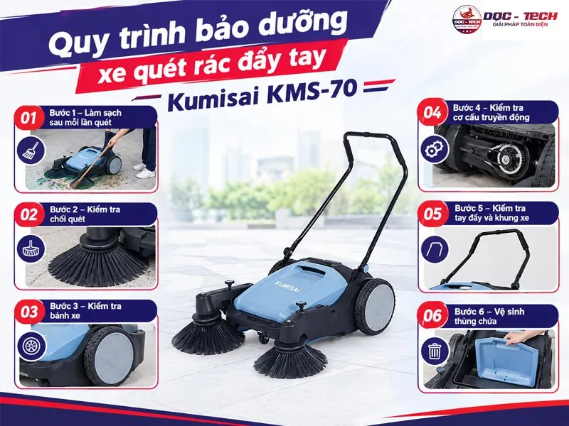 bảo dưỡng xe quét rác đường đẩy tay mini Kumisai KMS-70