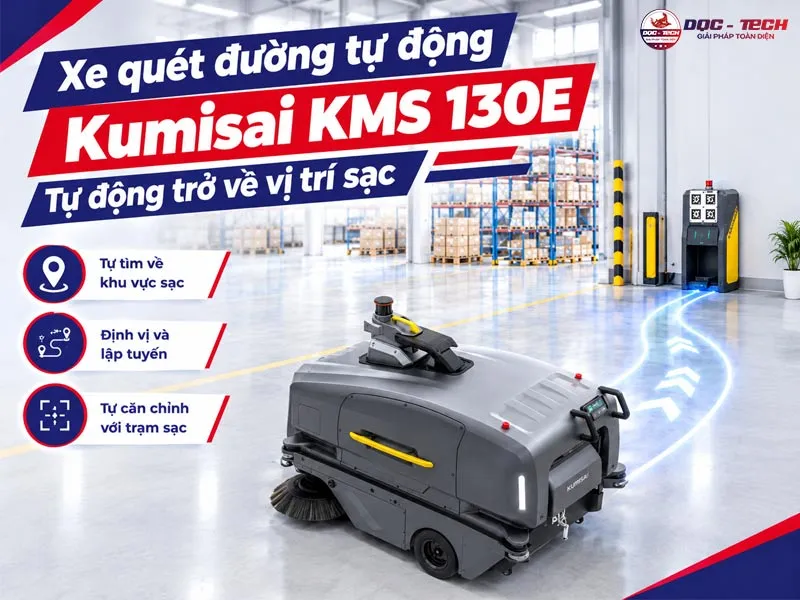 xe quét rác tự động Kumisai KMS 130E tự về trạm sạc