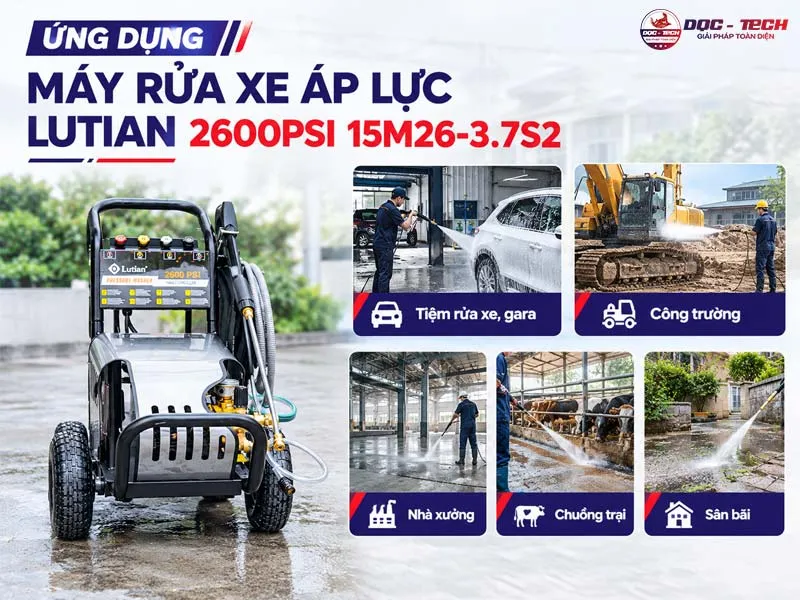 ứng dụng máy rửa xe áp lực Lutian 2600PSI 15M26-3.7S2 ứng dụng máy rửa xe áp lực Lutian 2600PSI 15M26-3.7S2
