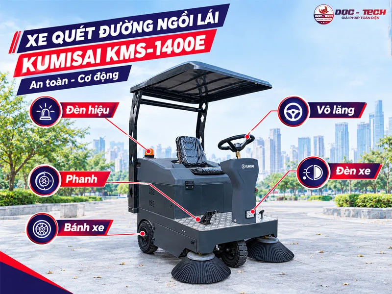 xe quét rác ngồi lái Kumisai KMS-1400E an toàn