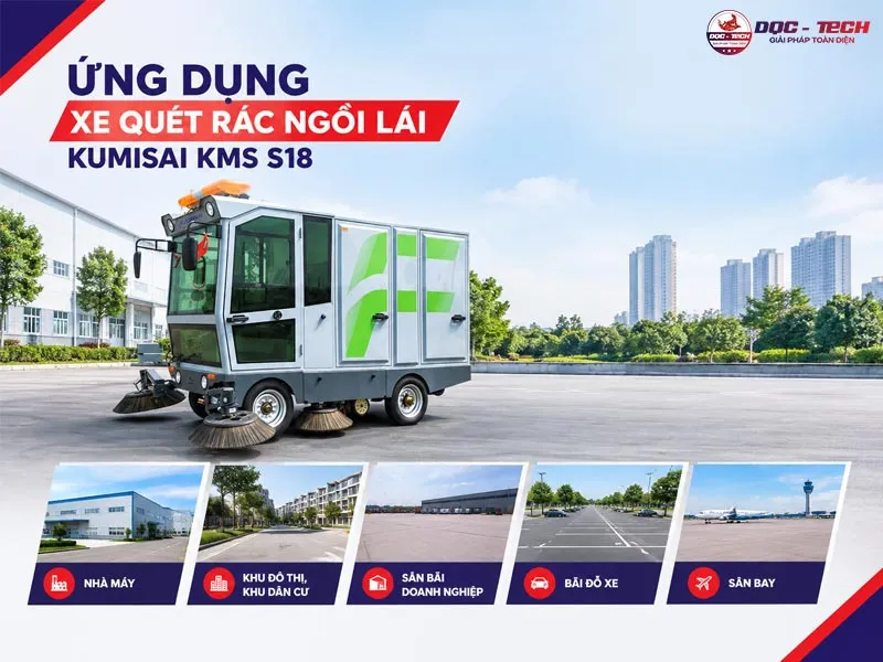 Ứng dụng máy quét rác ngồi lái Kumisai KMS S18