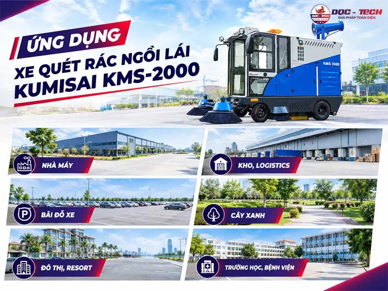 Ứng dụng xe quét rác mini ngồi lái Kumisai KMS-2000