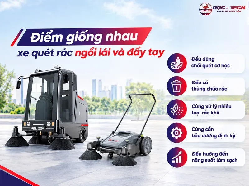 điểm giống nhau xe quét rác công nghiệp đẩy tay và ngồi lái