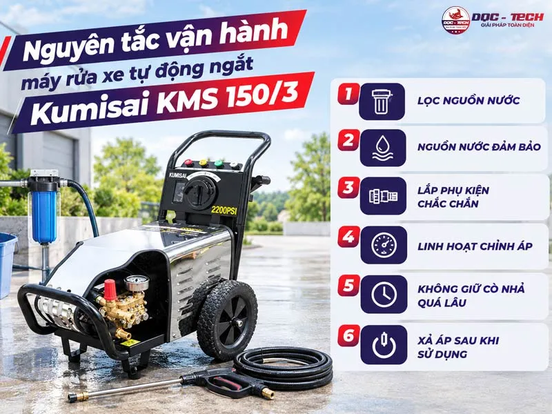 Vận hành máy rửa xe Kumisai tự động ngắt KMS 150/3