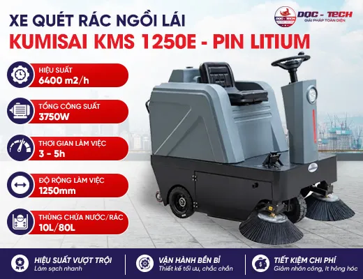 Xe quét rác nhà xưởng ngồi lái Kumisai KMS 1250E - pin litium