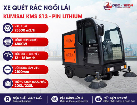 Xe quét rác ngồi lái Kumisai KMS S13 - pin lithium
