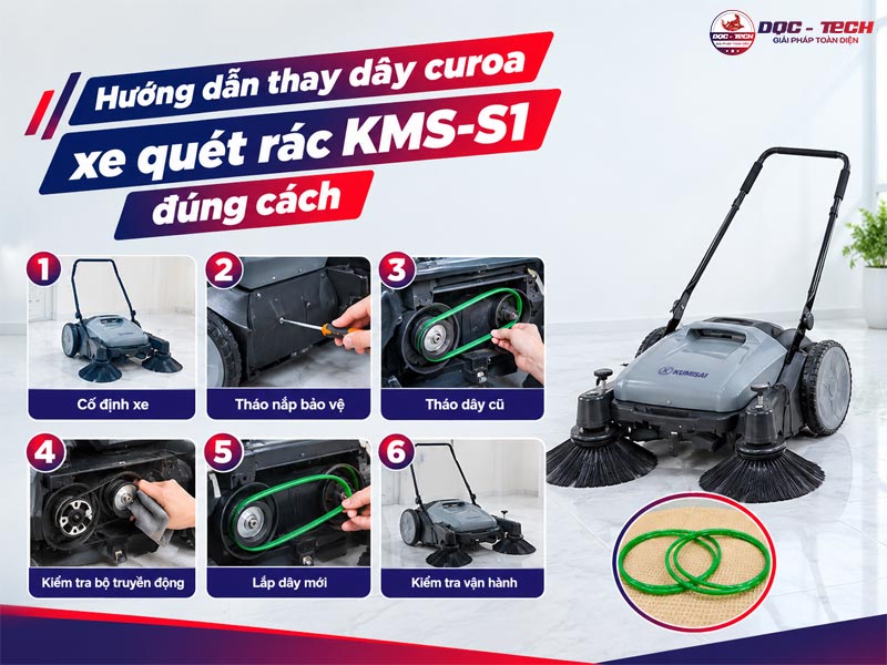 thay dây curoa xe quét rác KMS-S1