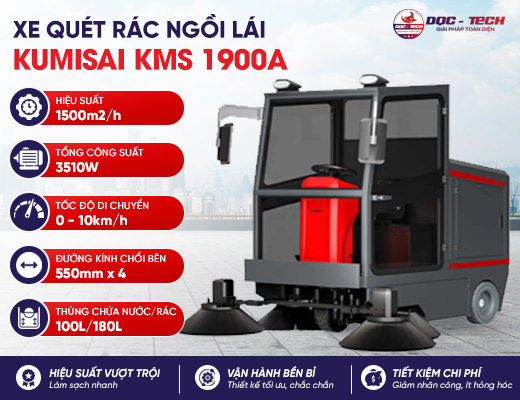 Xe quét rác công nghiệp ngồi lái Kumisai KMS 1900A - 2
