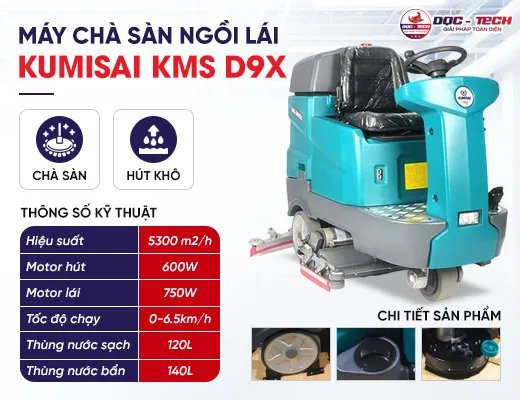 Máy chà sàn ngồi lái tích hợp quét rác Kumisai KMS D9X