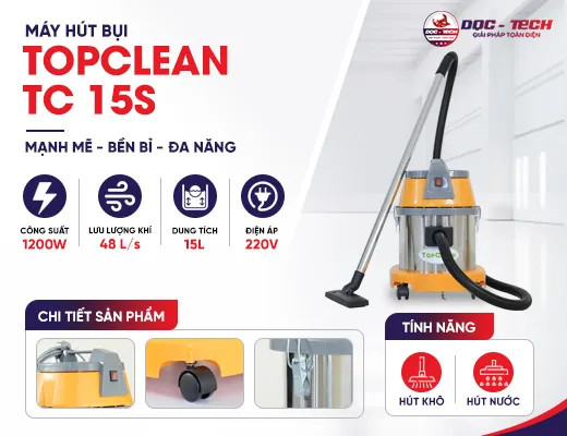 Máy hút bụi nước công nghiệp TopClean TC 15S