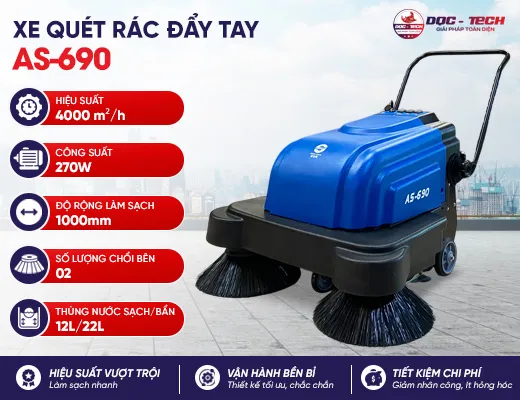 Máy quét rác đường đẩy tay mini chạy bằng ắc quy AS-690
