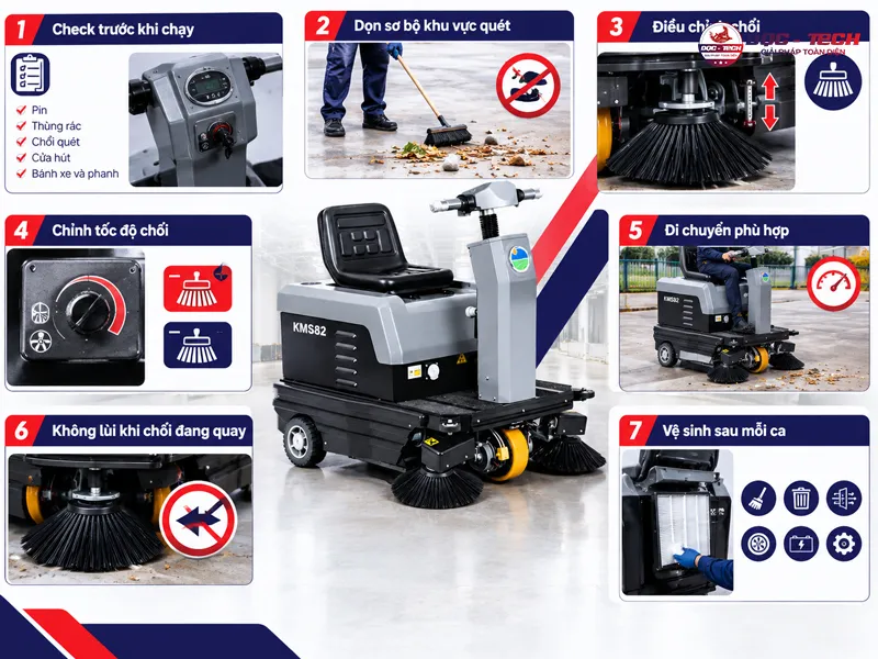 quy tắc vận hành xe quét rác Kumisai KMS-82 ổn định