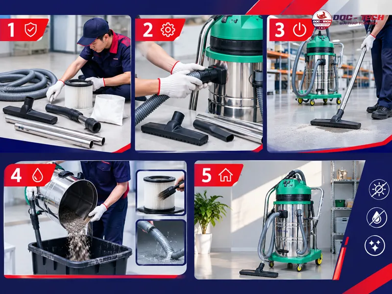 quy trình lắp đặt thiết bị hút bụi Kumisai KMS 60-3