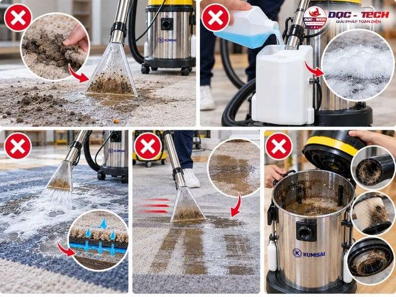 Sai lầm khi sử dụng máy giặt thảm phun hút công nghiệp