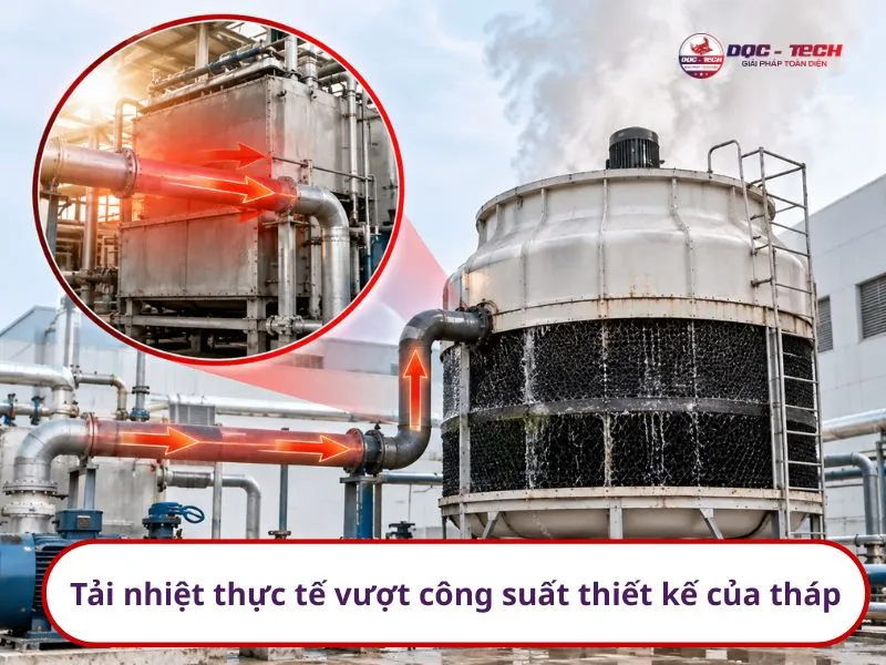 Tháp làm mát phải làm việc vượt quá công suất hạ nhiệt vốn có