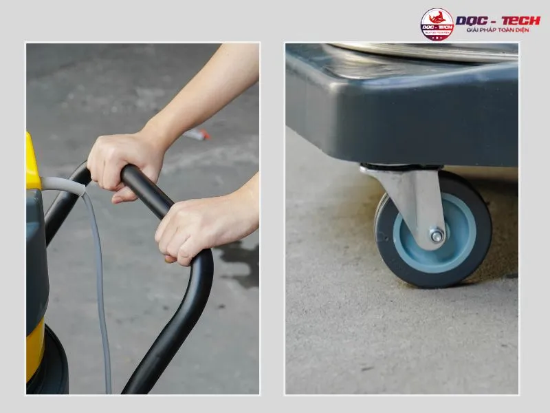 Tay cầm, bánh xe máy hút bụi công nghiệp Kumisai thuận tiện di chuyển