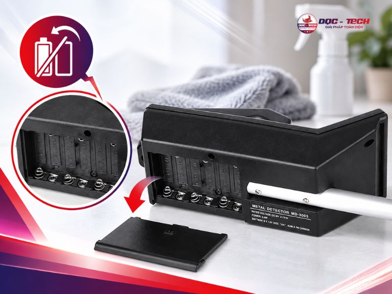 Tắt máy và tháo toàn bộ pin của máy rà kim loại MD3005