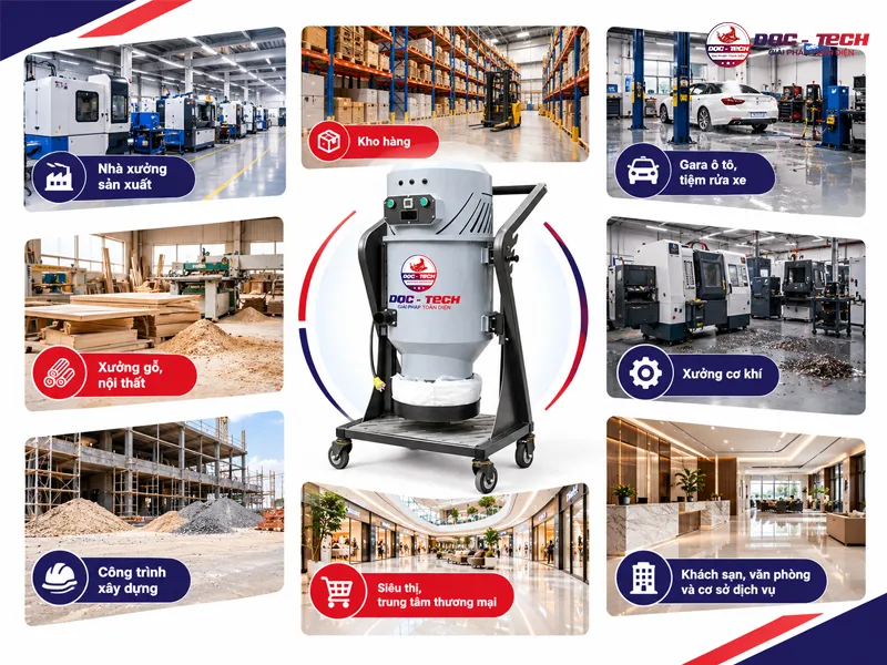 thiết bị hút bụi dqc tech được ứng dụng rộng rãi ở nhiều nơi