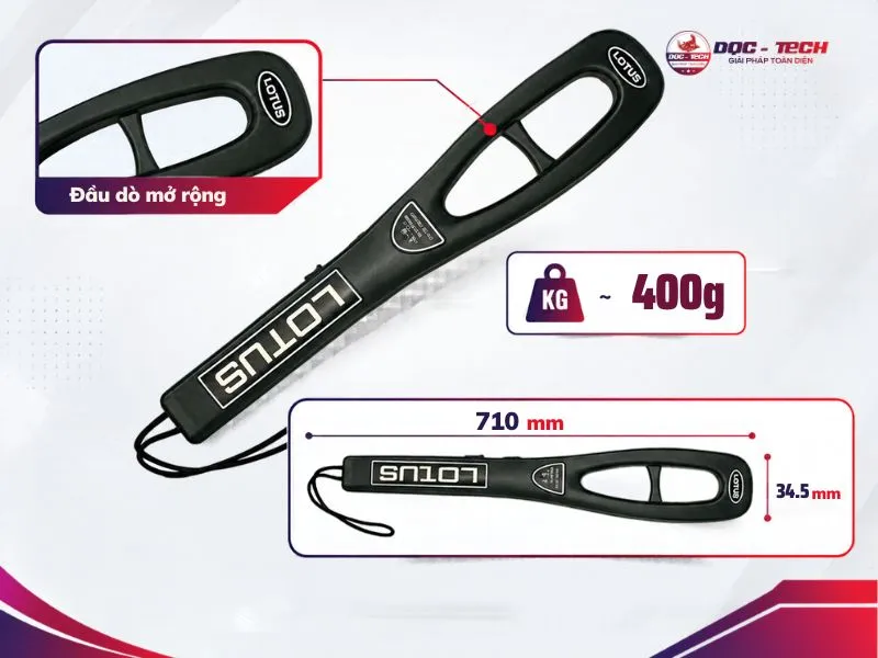 Kích thước máy dò kim loại cầm tay Lotus M-7
