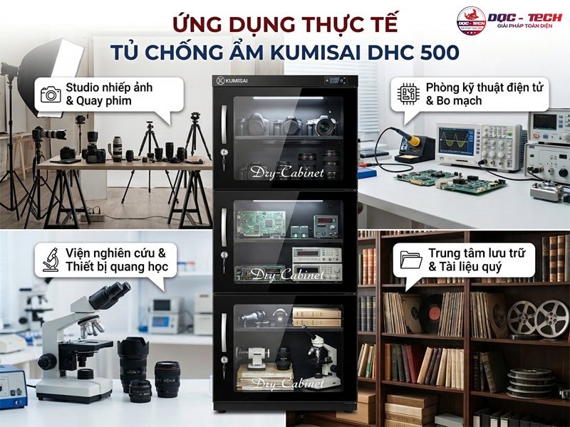 Thực tế ứng dụng của tủ chống ẩm máy ảnh Kumisai DHC 500