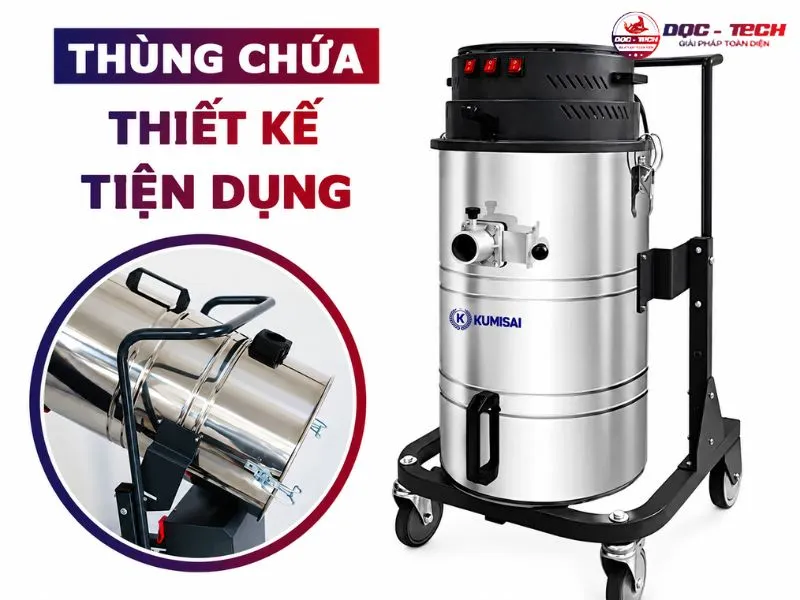 Thùng máy hút bụi công nghiệp Kumisai KMS 360 thiết kế inox tiện dụng