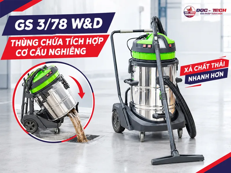 thùng chứa máy hút bụi ipc tích hợp cơ chế nghiêng 1 bên