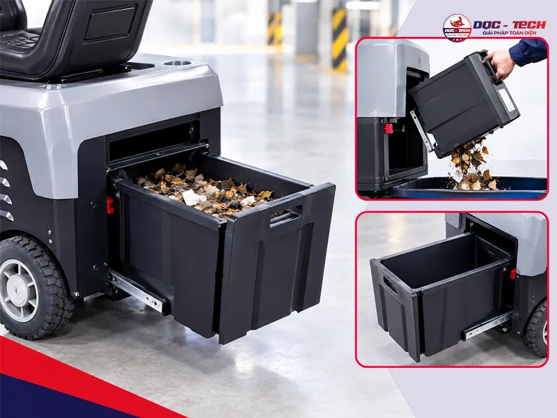 Thùng chứa rác được đặt ở phía sau xe