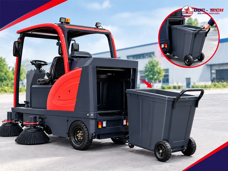 thùng chứa rác lớn được đặt ở phía sau xe