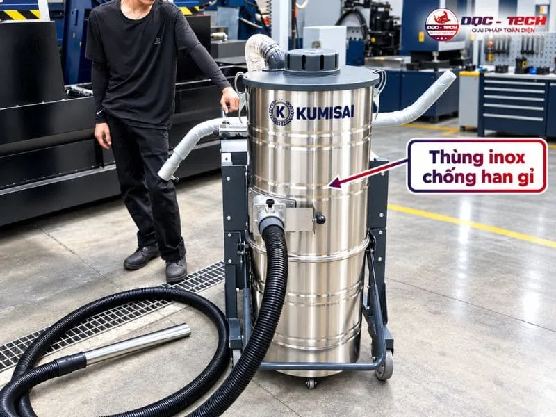 Thùng máy hút bụi Kumisai KMS 300 thiết kế inox cao cấp