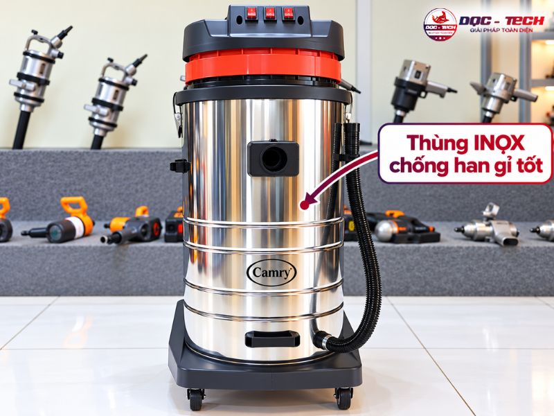 Máy hút bụi công nghiệp cho nhà xưởng sở hữu thùng inox cứng cáp