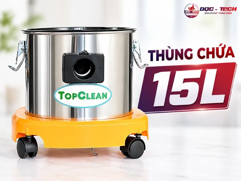 Thùng máy hút bụi TopClean TC 15S 15 lít chứa nhiều bụi bẩn