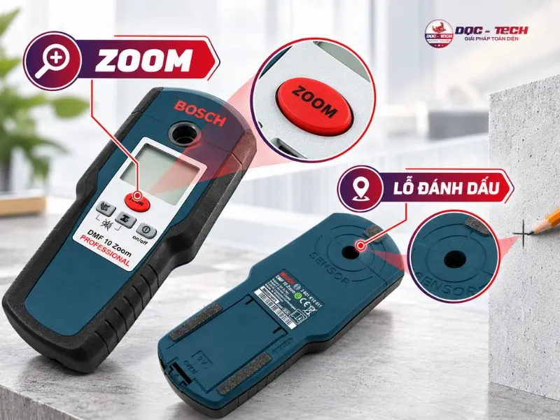 Nút Zoom trên máy dò kim loại Bosch DMF 10 Zoom