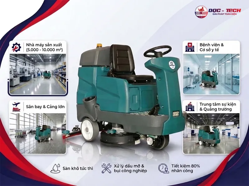 Ứng dụng máy chà sàn ngồi lái Kumisai KMS D9F vào thực tế