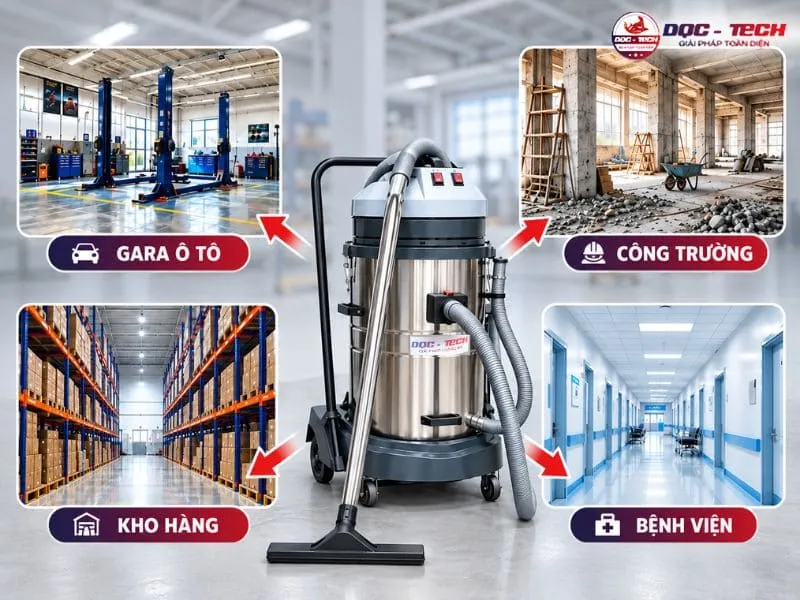 Ứng dụng máy hút bụi công nghiệp 2 motor tại gara, nhà xưởng