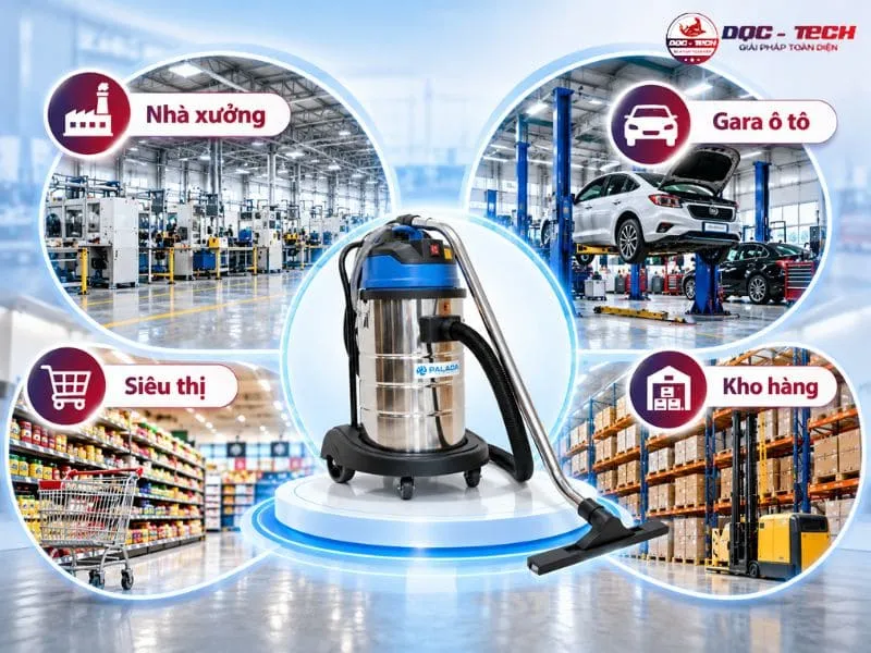 Máy hút bụi giá rẻ ứng dụng phổ biến tại kho hàng, nhà xưởng, gara ô tô
