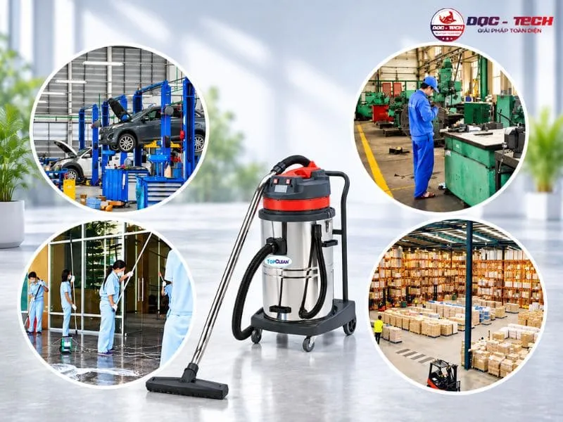 Ứng dụng máy hút bụi TopClean tại nhà xưởng, gara ô tô, siêu thị