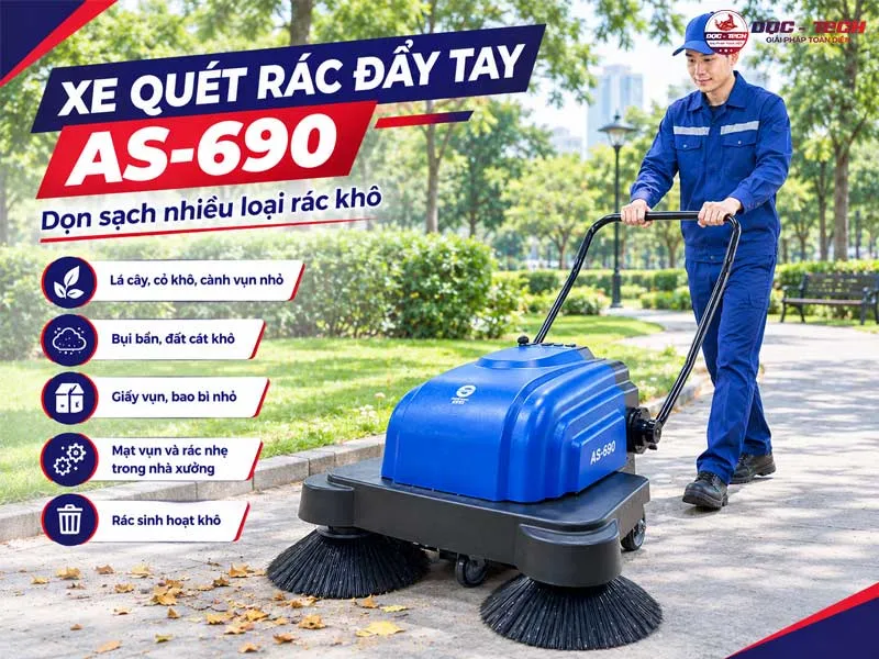 Ứng dụng xe quét rác đường đẩy tay mini chạy bằng ắc quy AS-690