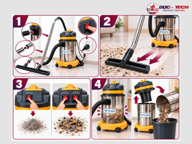 Quy trình vận hành thiết bị hút bụi Palada đúng cách