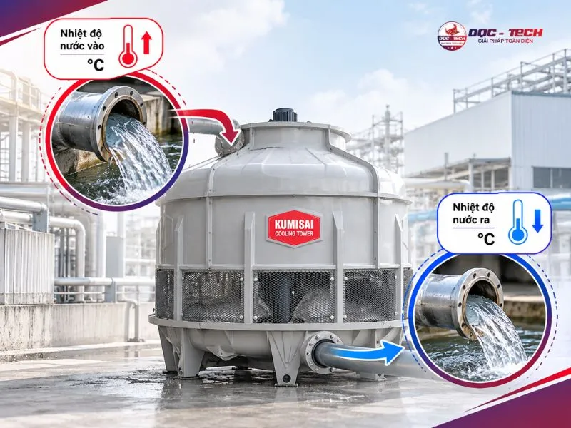 TÍnh hiệu suất tháp làm mát dựa vào nhiệt độ nước vào - ra